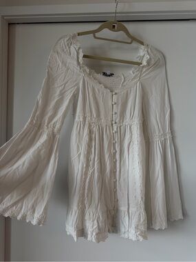 Frankie's Bikinis Cream Lace-Trim Peasant Tunic